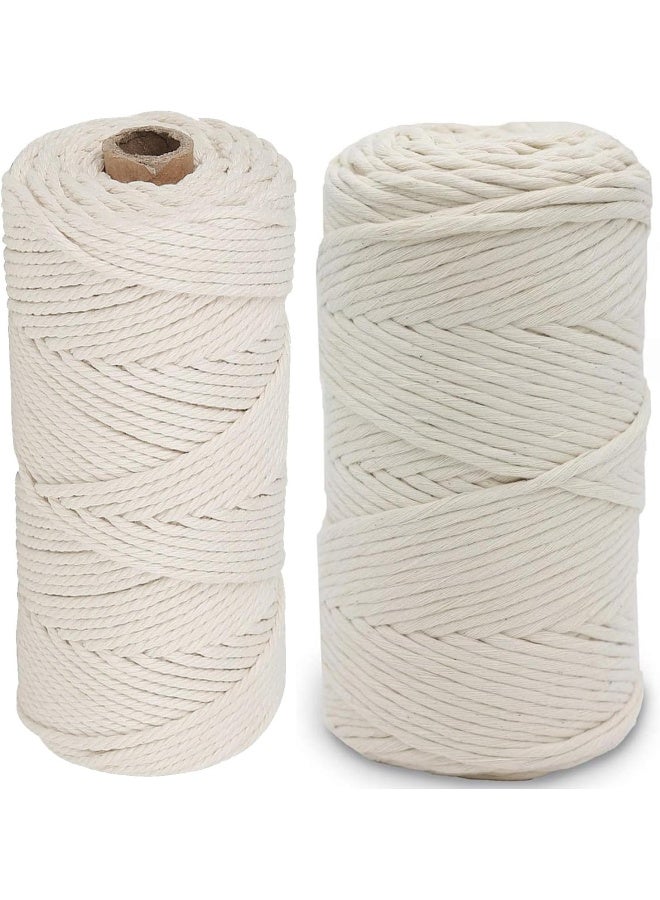 Premify 2 Packs 2Mm + 3Mm White Cotton Rope Macrame Cord, Natural Durable Long Rope Handmade Art Material For Craft Wall, Hanging Plants, Drawstrings, Gardening, Home Decorations (200 Meters)  - Image 1