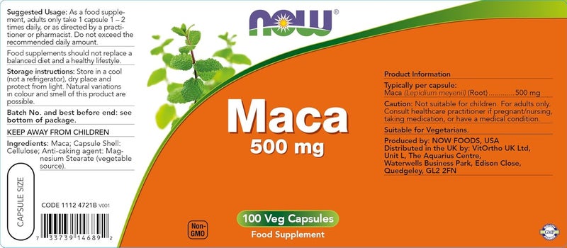 NOW Foods Maca Veg Capsules 500 mg - 100 Count - Image 2