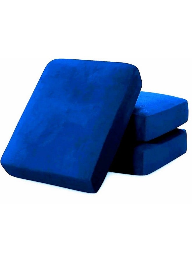 NAMAN ARTS Naman Arts Sofa Foam Cushions in Velvet with Zip Cover (Seat - 22"x21"x5") | Density:- 32 Foam | Warm and Decent Visual | Stretchy Soft Velvet Fabric | Multipurpose Using Cover | (Pack of 3, Ink Blue)  - Image 1