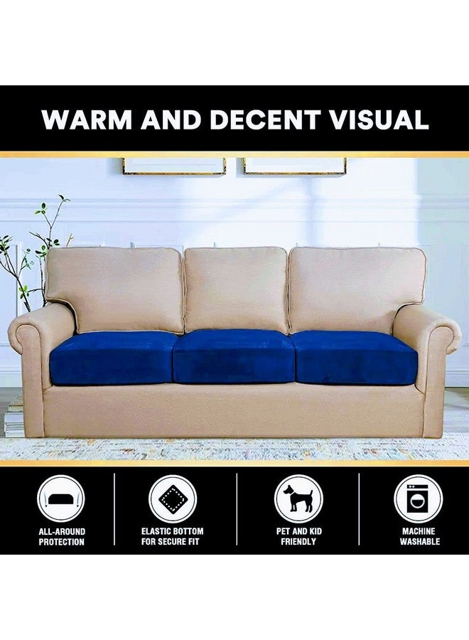 NAMAN ARTS Naman Arts Sofa Foam Cushions in Velvet with Zip Cover (Seat - 22"x21"x5") | Density:- 32 Foam | Warm and Decent Visual | Stretchy Soft Velvet Fabric | Multipurpose Using Cover | (Pack of 3, Ink Blue)  - Image 3