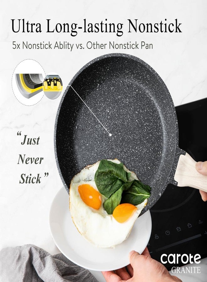 CAROTE Non Stick Frying Pans,Nonstick Granite Fry Pan Egg Pan Omelet Pans, Stone Cookware Chef's Pan, PFOA Free,(Black Granite, 12-Inch) - Image 3