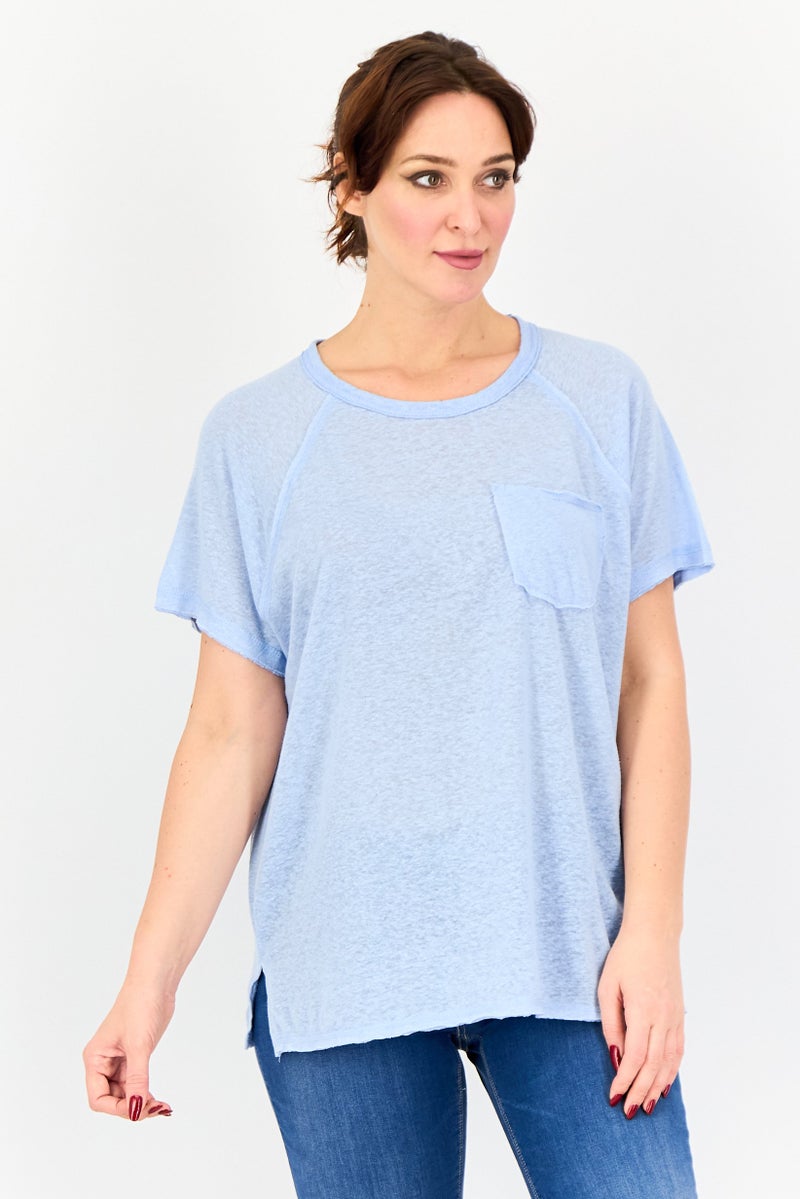 Member's Mark Women Round Neck Short Sleeve Textured T-Shirt, Light Blue - Image 1