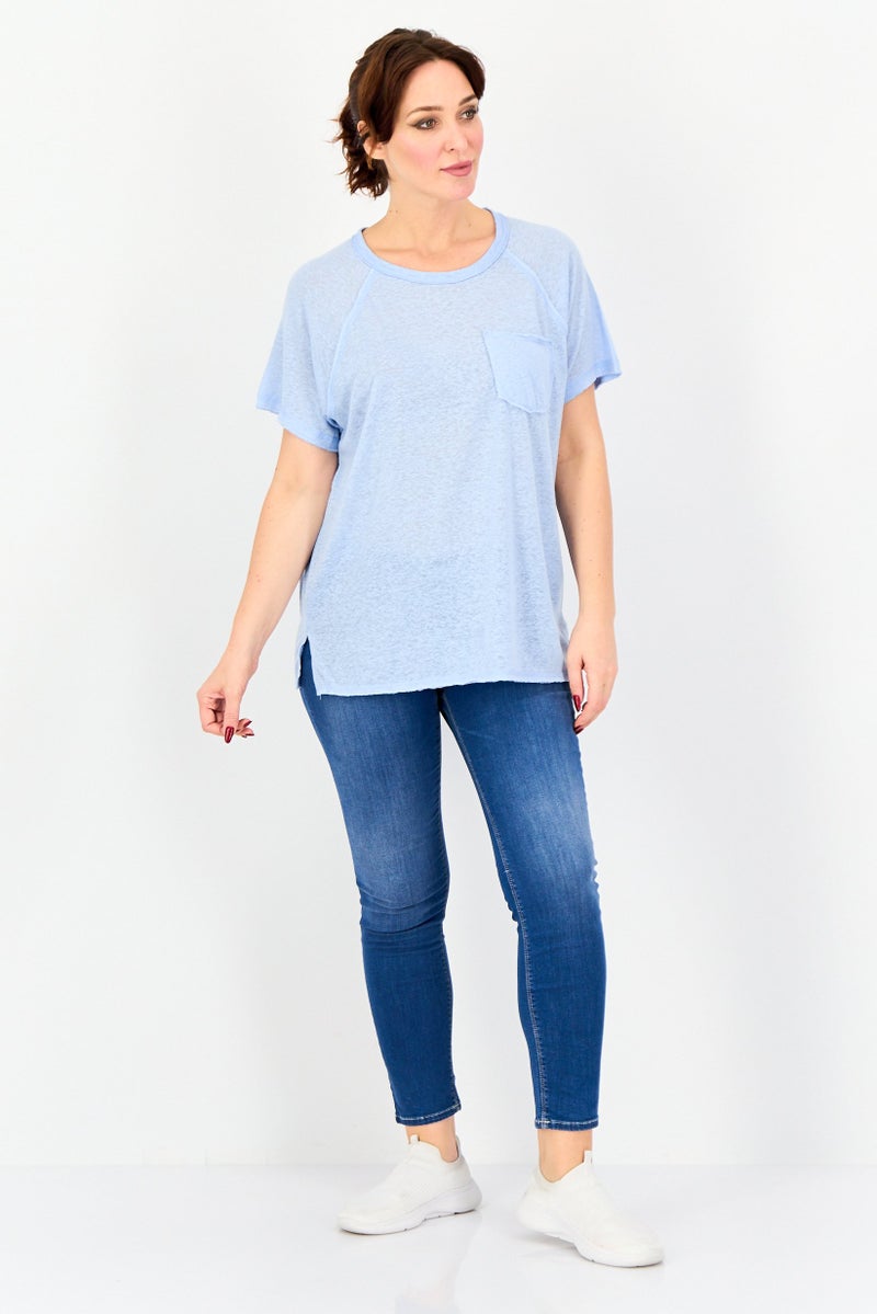 Member's Mark Women Round Neck Short Sleeve Textured T-Shirt, Light Blue - Image 4