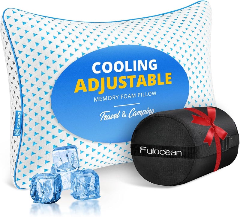 fulocean Small Cooling Shredded Memory Foam Pillow for Travel & Camping, Compressible Adjustable Pillow Washable Cover,Medium Firm Neck Knee Lumbar Support,Ideal Sleeping,Car,Airplane,Toddler,Backpacking,Gifts - Image 1
