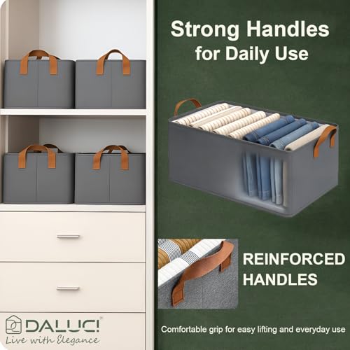 DALUCI 5 Pcs Wardrobe Organizer for Clothes – Foldable Fabric Storage Box with Metal Frame | Storage Basket for Almirah, Cupboard, Jeans & Sweaters (Grey) - Image 4