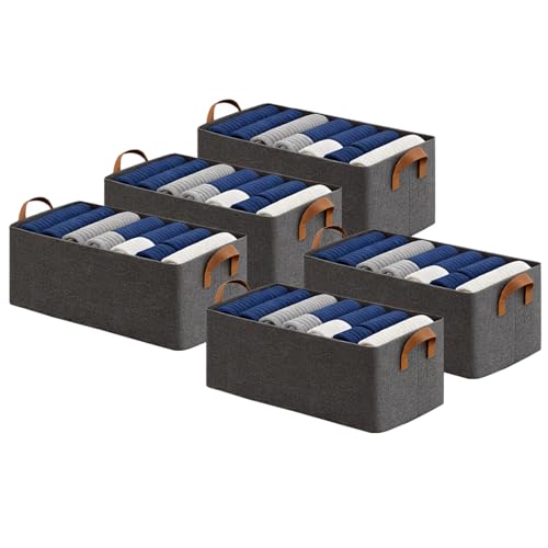 DALUCI 5 Pcs Wardrobe Organizer for Clothes – Foldable Fabric Storage Box with Metal Frame | Storage Basket for Almirah, Cupboard, Jeans & Sweaters (Grey) - Image 1