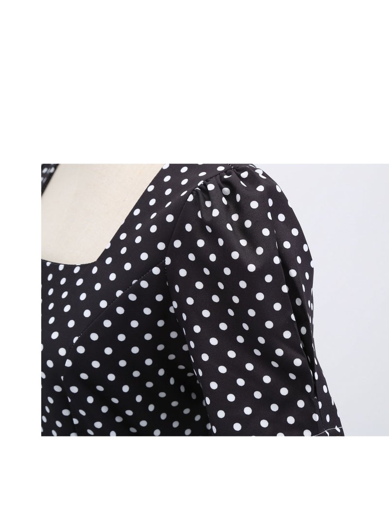 Loquat Wave Dot Print Waist Wrap Dress Black  - Image 3