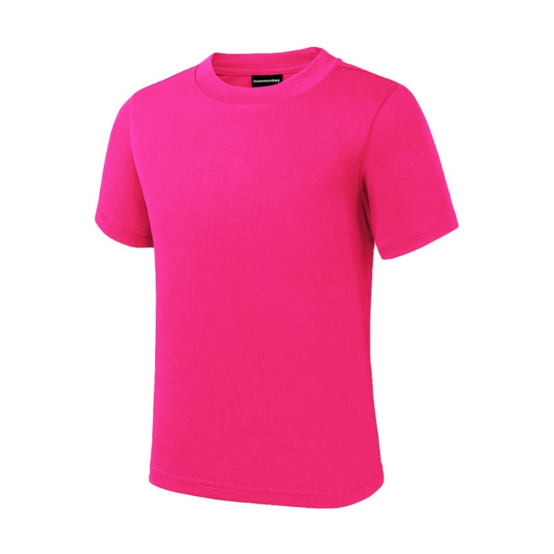 Dreammonkey 4T to Youth Neon Shirt Kids Rash Guard UPF 50+ Dry Fit Athletic Short Sleeve T Shirts for Boys and Girls (Neon Pink S) - Image 3