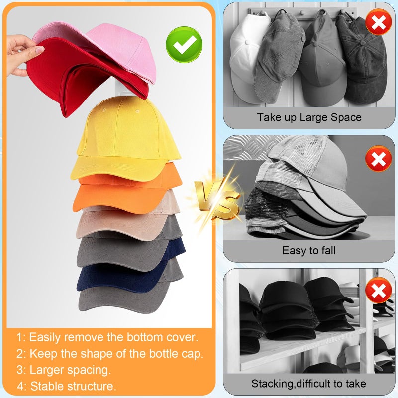 Fododo 2 Pack Hat Organizer for Baseball Caps, Hat Rack for Wall Hold Up 16 Hats, Strong Adhesive & Screw-in Cap Holder hat hangers for Closet Door & Bedroom (White-2Pcak) - Image 5