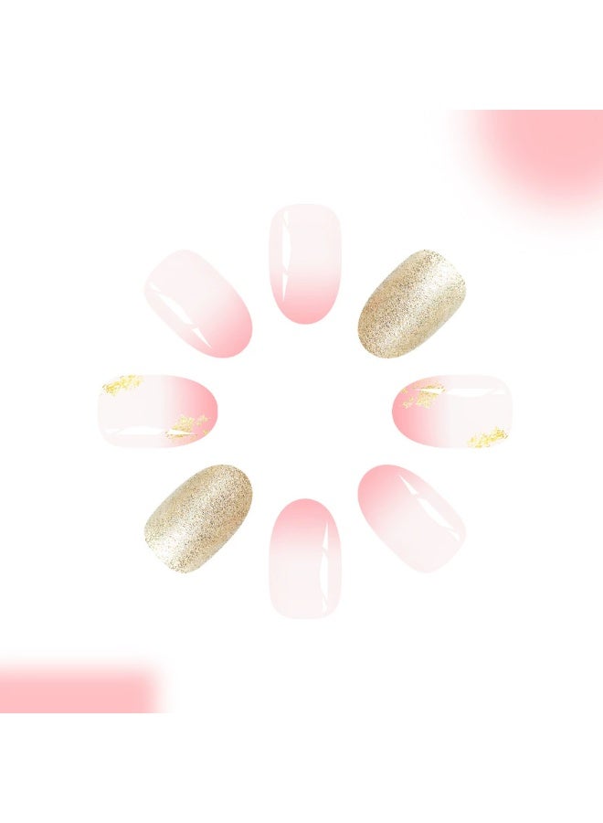 Goolsky أظافر مستعارة بيضاوية قصيرة بتدرج وردي و glitters ذهبية - Image 2