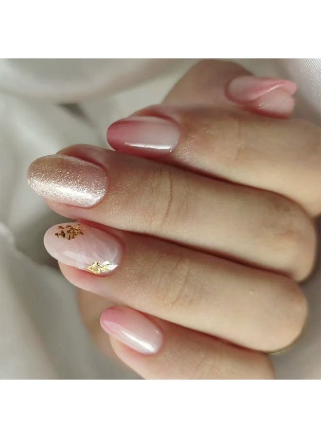 Goolsky أظافر مستعارة بيضاوية قصيرة بتدرج وردي و glitters ذهبية - Image 1