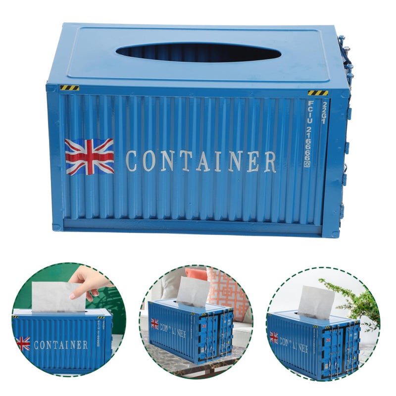 Modern Blue Metal Tissue Box Holder For Home Office Restaurant Storage - Image 5