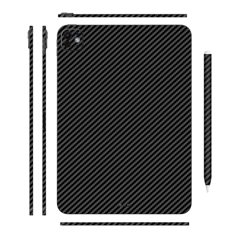 أغطية تابلت متوافقة مع آيباد برو 11 M4 2024، ملصق فينيل مضاد للخدش، فيلم واقي، ليس غلاف/غطاء (ألياف كربونية سوداء، غلاف كامل الجسم + غلاف قلم آيباد 2)