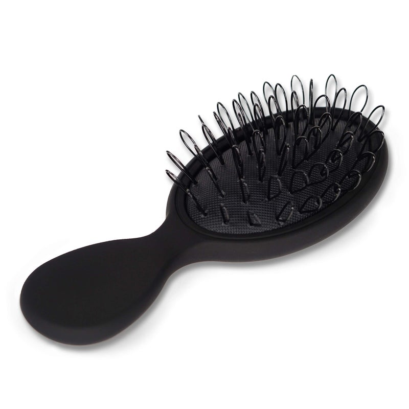 The Hair Shop Mini Black Loop Brush - Salon Professional Grade with Matted Black & Ergonomic Travel Size Design- Small & Safe Detangler Tool for 100% Remy Human and Synthetic Hair Extensions and Wigs - Image 1