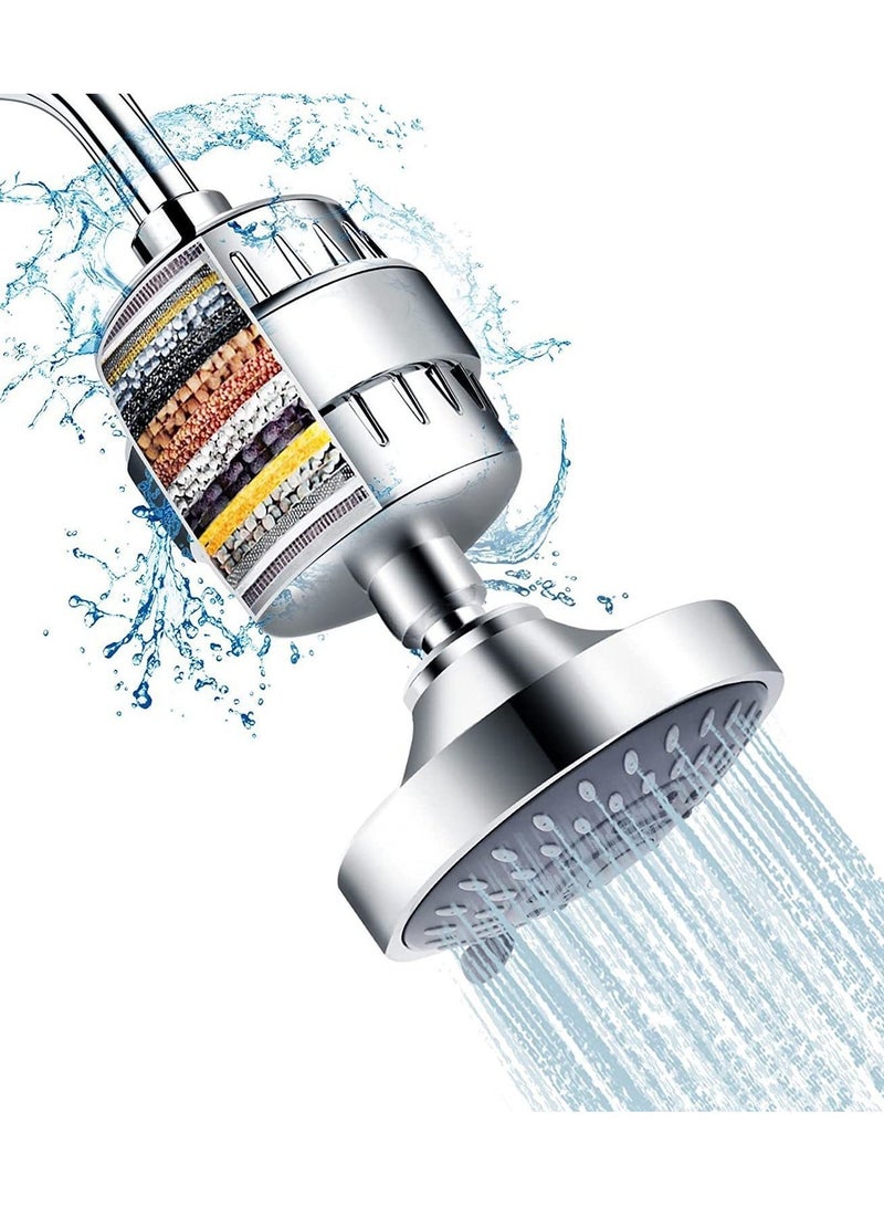 ABJ Filtered Shower Head 20 Stage Shower Filter Combo High Pressure Rain Shower Heads Filter for Hard Water Detachable 5 Modes Adjustable Water Softener Remove Chlorine Fluoride (Chrome) - Image 1