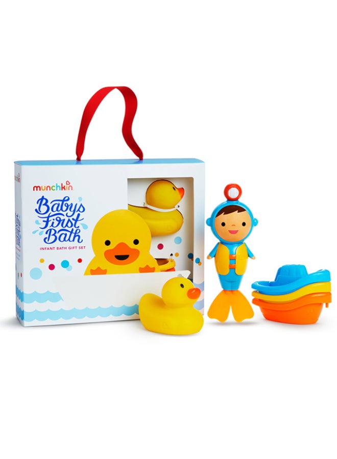 مونشكين Munchkin Baby’s First Bath Gift Set 18M+ 3 Pack Baby Bath Toys with Temperature Duck, Swimming Toy & Water Play - Image 1