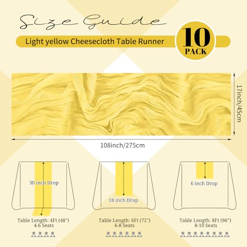 Beautane 10 Pack Light Yellow Cheesecloth Table Runner 17x108 Inch Semi Sheer Boho Gauze Cheese Cloth Table Runners for Wedding Bridal Shower Birthday Party Home Decor Garden Farmhouse - Image 3