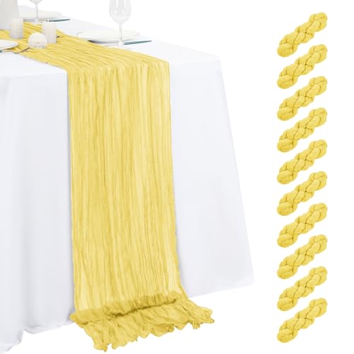 Beautane 10 Pack Light Yellow Cheesecloth Table Runner 17x108 Inch Semi Sheer Boho Gauze Cheese Cloth Table Runners for Wedding Bridal Shower Birthday Party Home Decor Garden Farmhouse - Image 1