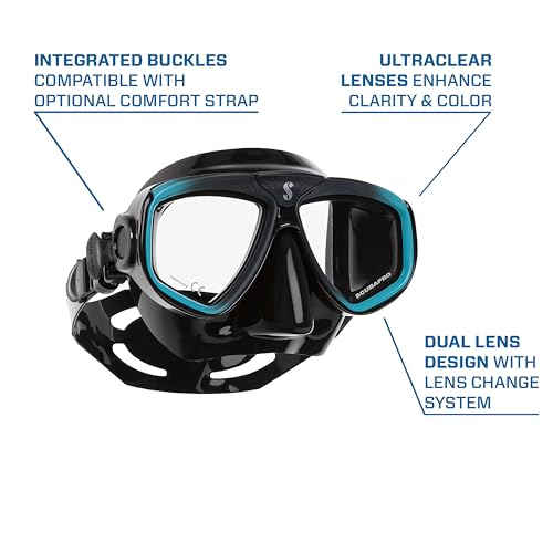 SCUBAPRO Zoom Scuba Mask with Ultra Clear Dual Lens and Lens-Change System for Optical Lenses for Diving, Black/Turquoise - Image 3