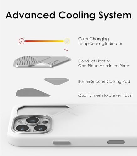 Aulumu A16 Vegan Leather Cooling for iPhone 16 Pro Max Case | Updated Camera Control | with Cooling Fins | Luxury Comfort | Compatible with MagSafe | Complete Wrap-Around - Touch White - Image 4