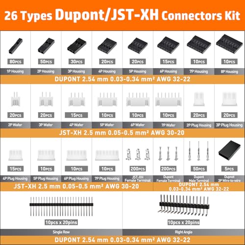 PEBA Crimping Tool and Dupont Connector Kit - 26 Types of Dupont 2.54mm Connectors & Crimp Pins, 2.5mm JST-XH 2/3/4/5/6/7-pin Contacts and Housings, for DIY Electronics - Suitable for AWG 32-20 Wires - Image 5