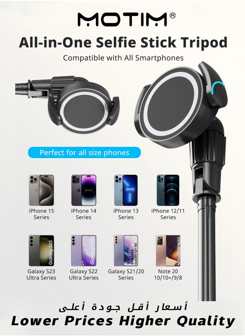 Motim - 1.6m Magnetic Tripod for iPhone Extendable Stand with Remote for iPhone 15/14/13/12 & Android Phones - Image 1