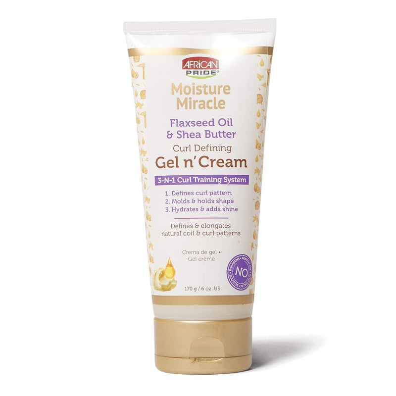 African Pride African Pride Moisture Miracle Gel n' Cream - 3-In-1 Curl Training System, Defines Curls, Holds Shape, Hydrates, Adds Shine, Contains Flaxseed Oil & Shea Butter, Defines & Elongates, 6 oz 