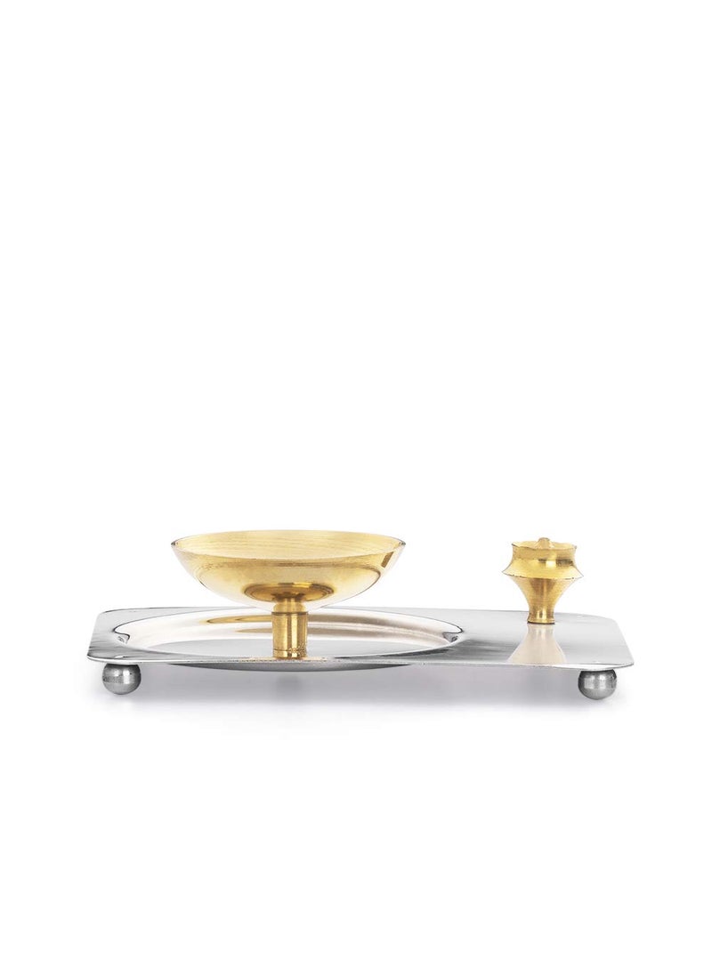BOROSIL Borosil Aarti Diya Decorative Brass Glass Oil Lamp Tea Light Holder Diya with Borosilicate Glass Puja Dia for Mandir Lantern Diya with Glass Cover  - Image 4