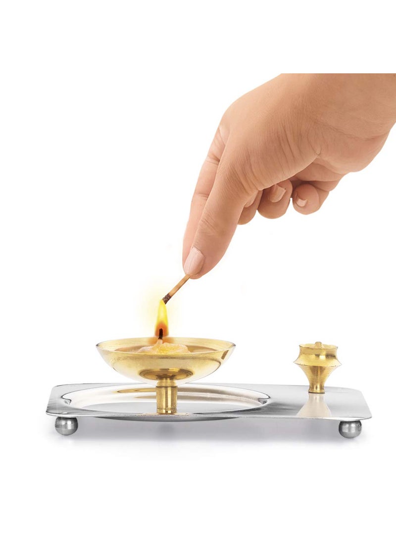 BOROSIL Borosil Aarti Diya Decorative Brass Glass Oil Lamp Tea Light Holder Diya with Borosilicate Glass Puja Dia for Mandir Lantern Diya with Glass Cover  - Image 5
