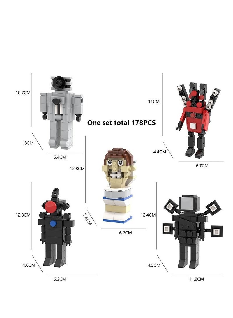 Skibidi Toilet Man Toy Building Blocks Set 178 PCS Medium Toilet Man Suit Toy Ideas Toys Battle Horror Game Model Ideas Toys Gifts for Adult & Kids