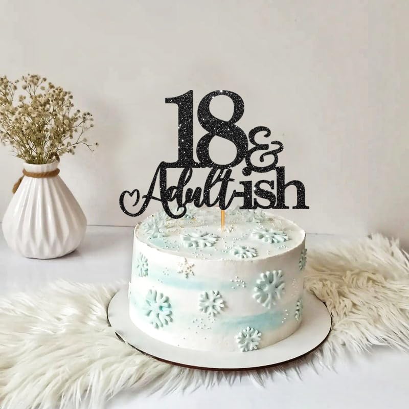 Oarkive 18th Birthday Cake Topper Black Glitter Happy 18th Birthday Cake Topper 18 Cake Topper and Adultish for 18 Birthday Decorations 18th Birthday Decor 18th Birthday Decorations for Girls Boys - Image 4