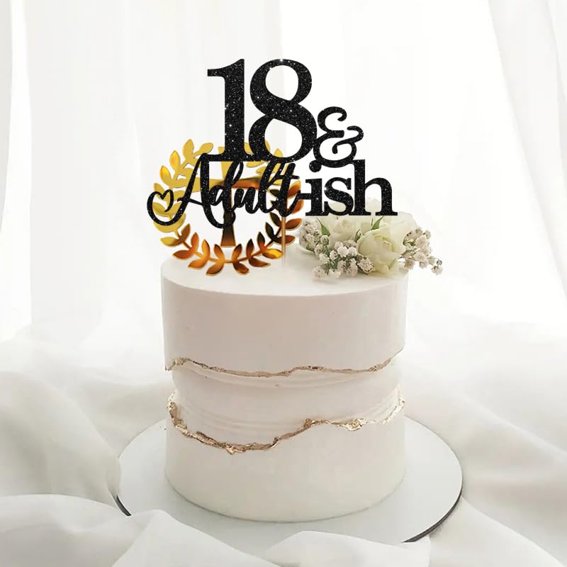 Oarkive 18th Birthday Cake Topper Black Glitter Happy 18th Birthday Cake Topper 18 Cake Topper and Adultish for 18 Birthday Decorations 18th Birthday Decor 18th Birthday Decorations for Girls Boys - Image 5