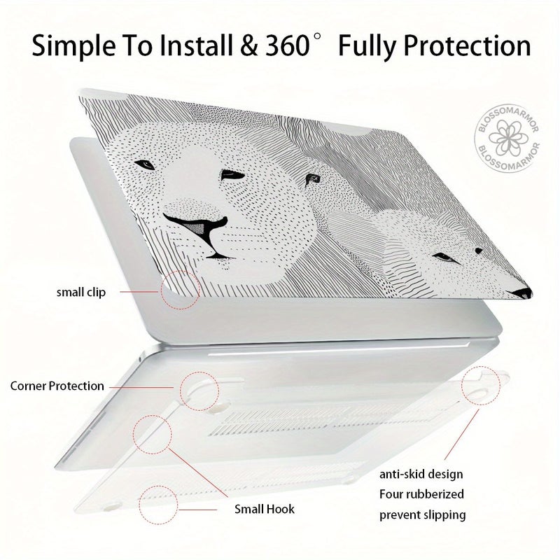 حافظة ناعمة من مادة PU لأجهزة MacBook Pro 13 موديلات 2020-2022 بألوان مزيج تصميم الأسد والزهرة - Image 2