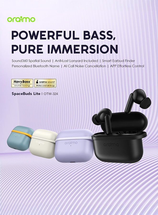 أورايمو سبيس بودز لايت OTW-324 سماعات أذن لاسلكية حقيقية، صوت ثلاثي الأبعاد Sound360 مع مكالمات واضحة كريستالية بفضل الذكاء الاصطناعي، سماعة بلوتوث، ملائمة مريحة، 40 ساعة من وقت التشغيل، سماعات أذن مقاومة للماء - أبيض - Image 2