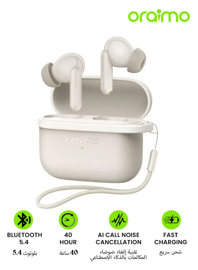 أورايمو سبيس بودز لايت OTW-324 سماعات أذن لاسلكية حقيقية، صوت ثلاثي الأبعاد Sound360 مع مكالمات واضحة كريستالية بفضل الذكاء الاصطناعي، سماعة بلوتوث، ملائمة مريحة، 40 ساعة من وقت التشغيل، سماعات أذن مقاومة للماء - أبيض - Image 1