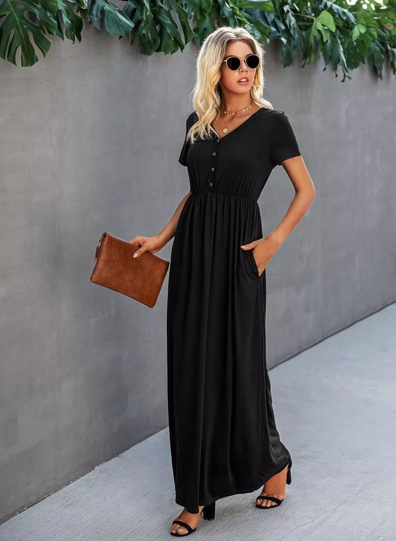 Button Front V-neck A-line Dress  - Image 4
