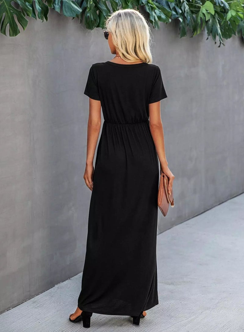 Button Front V-neck A-line Dress  - Image 2