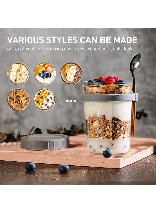 WHISKET Overnight Oats Containers with Lids and Spoons, Vegetable and fruit Salad Storage Container with Measurement Marks (Grey) - Image 2