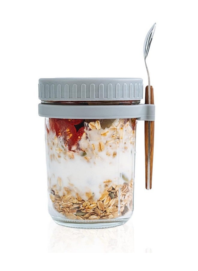 WHISKET Overnight Oats Containers with Lids and Spoons, Vegetable and fruit Salad Storage Container with Measurement Marks (Grey) - Image 1