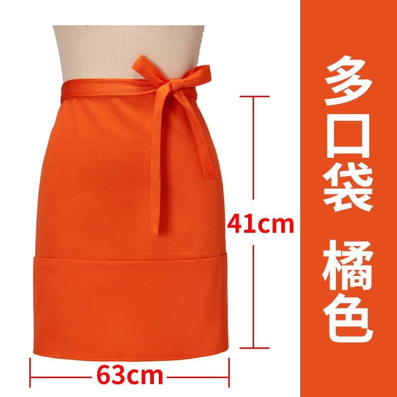 Yellow waterproof canvas apron custom logo printing catering special milk tea shop snack house supermarket work clothes women Ls-multiple pocket half apron orange