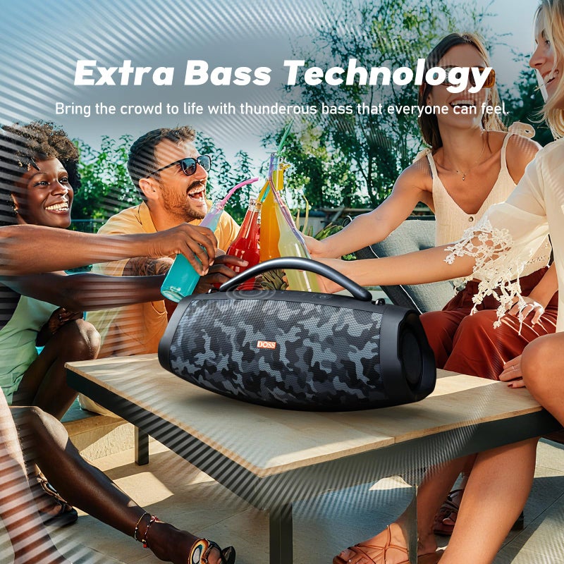 DOSS Extreme Boom Pro D200 240W Peak Outdoor Speaker, Punchy Bass, 26H Playtime, Beat-Synced Light, BT5.4, Stereo Pairing, IPX6 Waterproof for Camping, Beach, Tailgate Party-Camo Black - Image 4