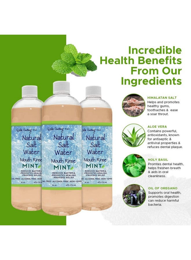 Dale Audrey Natural Saltwater Mouth Rinse | Himalayan Pink Salt Water Oral Rinse | Organic Refreshing Mint Flavor Fluoride Free For Fresh Breath | Mouthwash For Bad Breath Treatment | 3 Pack 16 Oz - Image 2
