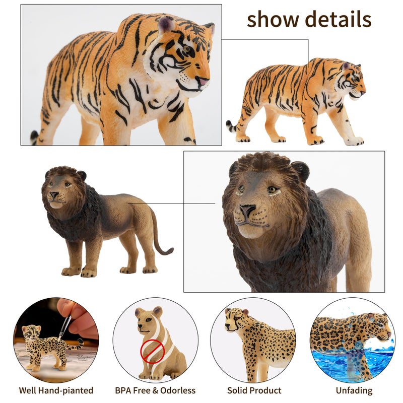 Toymany 8PCS 2-5" Plastic Jungle Animals Figures Playset Includes Baby Animals, Realistic Lion, Tiger, Cheetah, Leopard Figurines with Cubs, Cake Toppers Christmas Birthday Toy Gift for Kids Toddlers - Image 2