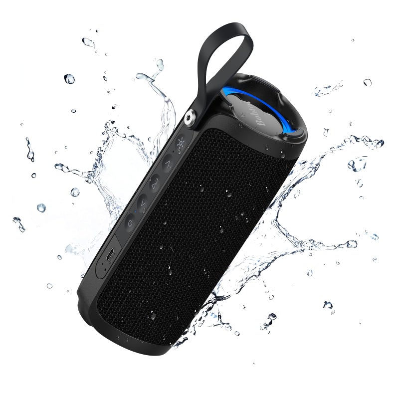 Bobtot Portable Bluetooth Speaker IPX6 Waterproof Speaker with Punchy Bass 15W Loud Sound RGB 15H Playtime Dual Pairing for Party Camping Beach Black - Image 2