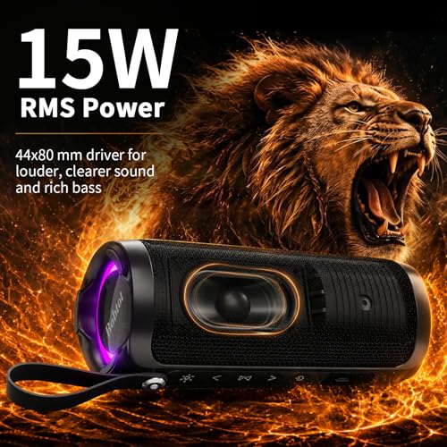 Bobtot Portable Bluetooth Speaker IPX6 Waterproof Speaker with Punchy Bass 15W Loud Sound RGB 15H Playtime Dual Pairing for Party Camping Beach Black - Image 3