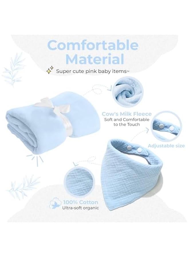 هوكور هدايا حفلات استقبال المولود الجديد من بورتالوف، سلة من الخيزران تتضمن بطانية لحديثي الولادة، بطانية امان للاطفال، لعبة خشخيشة خشخيشة خشخيشة، مرايل اطفال مرحة وبطاقة تهنئة، هدية اساسية فريدة للاطفال - Image 4