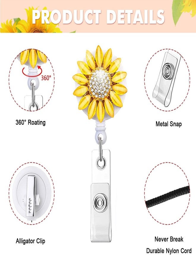 HASFINE 2 Pack Badge Reel Retractable Cute Swan Sunflower Badge Holders Bling Glitter Handmade ID Name Card Holder with Alligator Clip for Work Office Nurse Teacher Student - Image 3