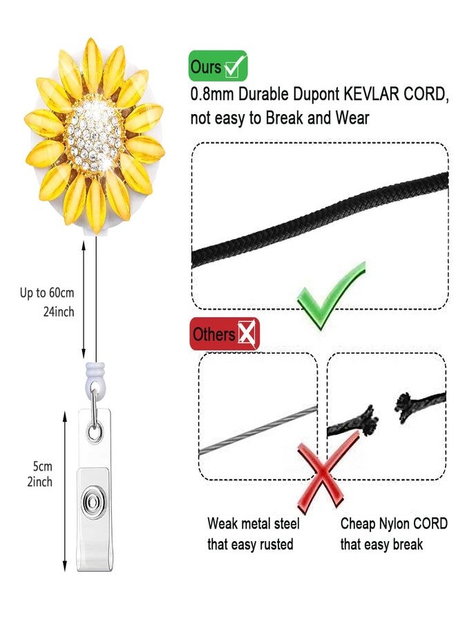 HASFINE 2 Pack Badge Reel Retractable Cute Swan Sunflower Badge Holders Bling Glitter Handmade ID Name Card Holder with Alligator Clip for Work Office Nurse Teacher Student - Image 4