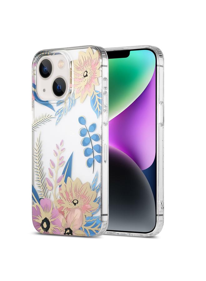 Zaboon For iPhone 14 Dual-side Laminating IMD PC Hybrid TPU Phone Case(Lotus) 