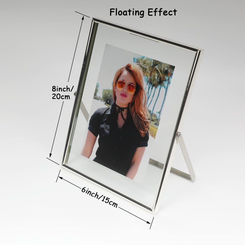 AhaGo Silver Floating Frame (6""x8""  Vertical)  For Picture 5x7  4x6  3x5  Tabletop Shelf Photo Frame  Classy Gift For Festival  Wedding  Home or Office D?cor - Image 2